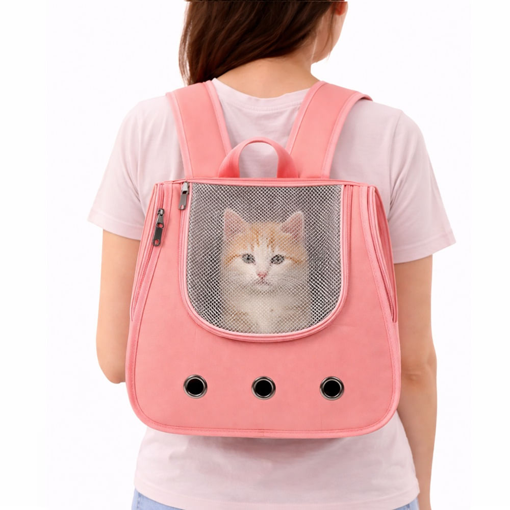 Mochila transportadora para mascotas gatos color rosado talla única