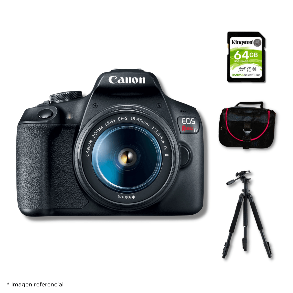 Cámara Canon EOS T7 + Lente 18-55mm + Kit de accesorios Deluxe