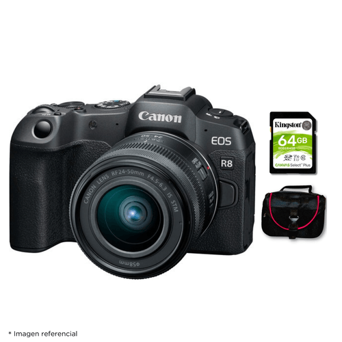 Cámara Canon EOS R8 + Lente RF 24-50mm f45-63 IS STM + Kit Básico