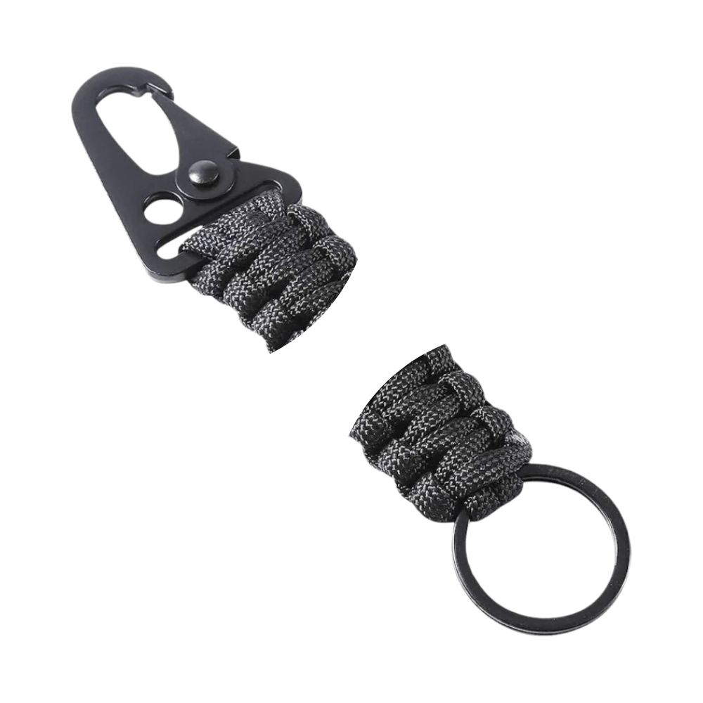 Llavero Tactico con Gancho tipo Mosqueton Brujula y Argolla Negro