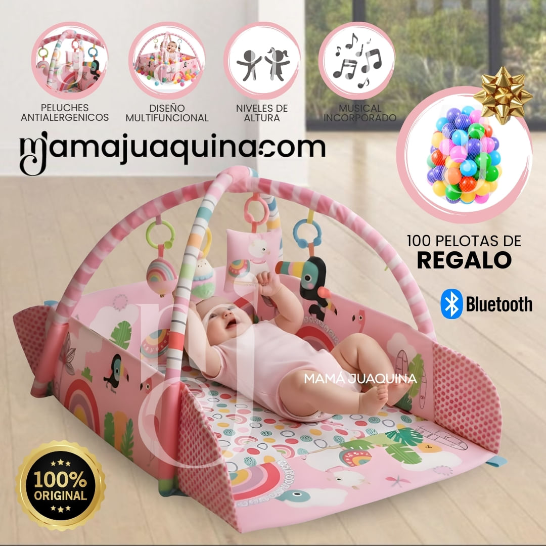 Gimnasio Interactivo y Alfombra «BABY JUNGLE» con Pelotas Rosa