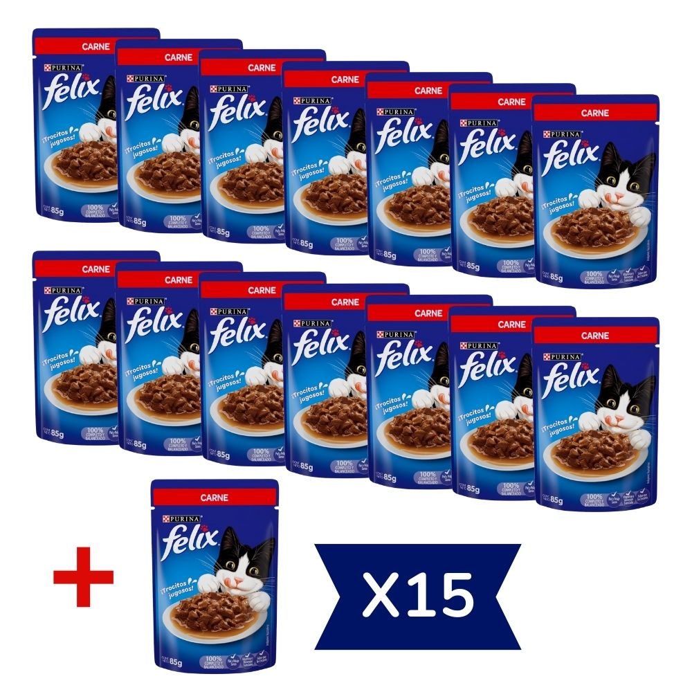 ALIMENTO HÚMEDO DE GATO FELIX CLASSIC CON CARNE 15UND x 85GR