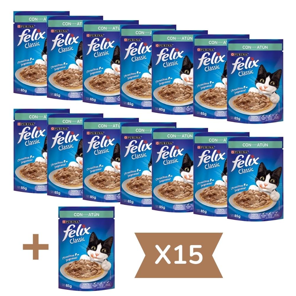 ALIMENTO HÚMEDO DE GATO FELIX CLASSIC CON ATÚN 15UND x 85GR