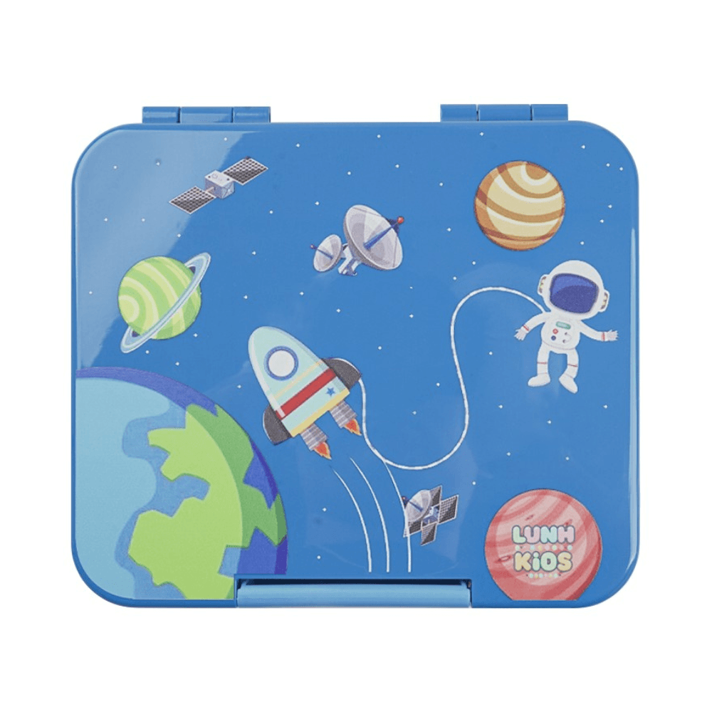 Lonchera Tipo Bento Azul Diseño Espacial con 4 Divisiones – Escolar Libre BPA