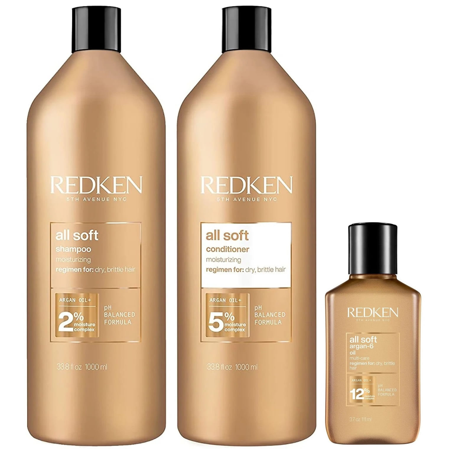 Shampoo Hidratante 1000ml + Conditioner + Aceite Argán Redken All Soft
