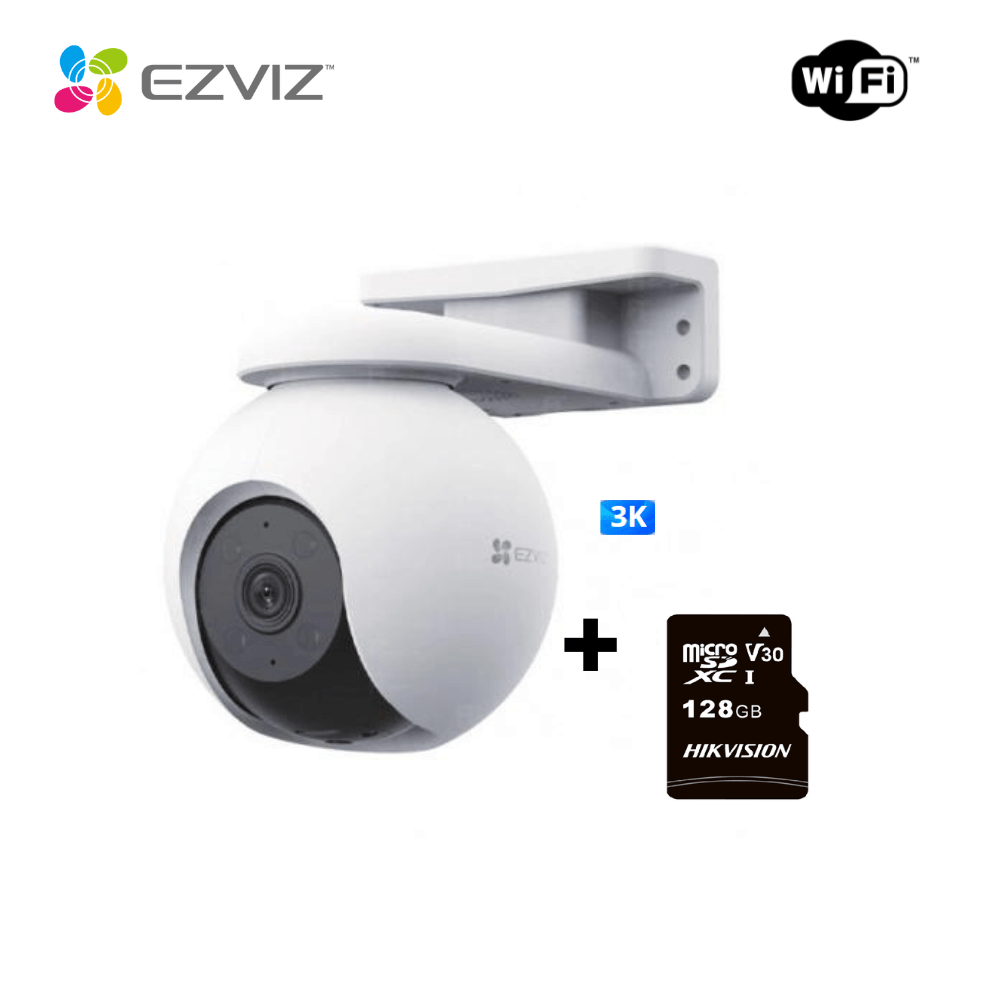 Cámara inalámbrica H8 WiFi de lente 360° para exteriores con resoluciòn 3K + MicroSD 128GB - Ezviz