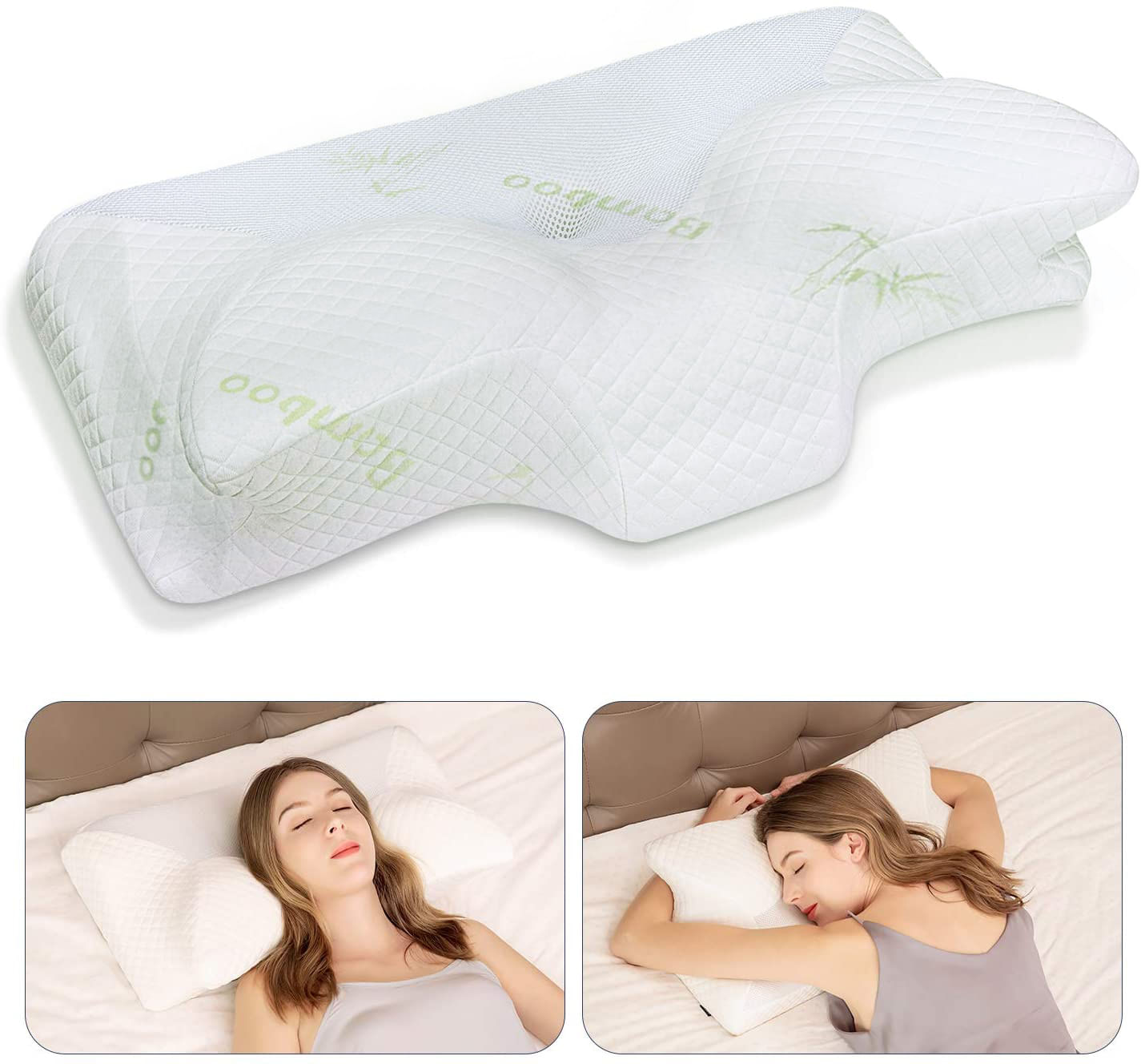 Almohada VersaSleep para dormir de lado, boca abajo y arriba Viscoelástica con funda de fibra de Bam
