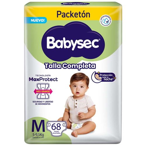 Pañales para Bebé BABYSEC Talla Completa M Paquete 68un
