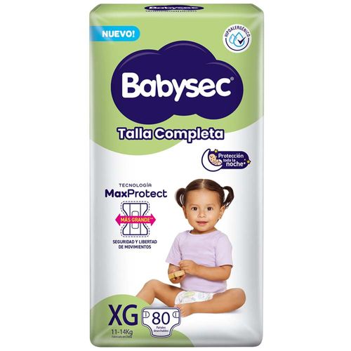 Pañales para Bebé BABYSEC Talla Completa XG Paquete 80un