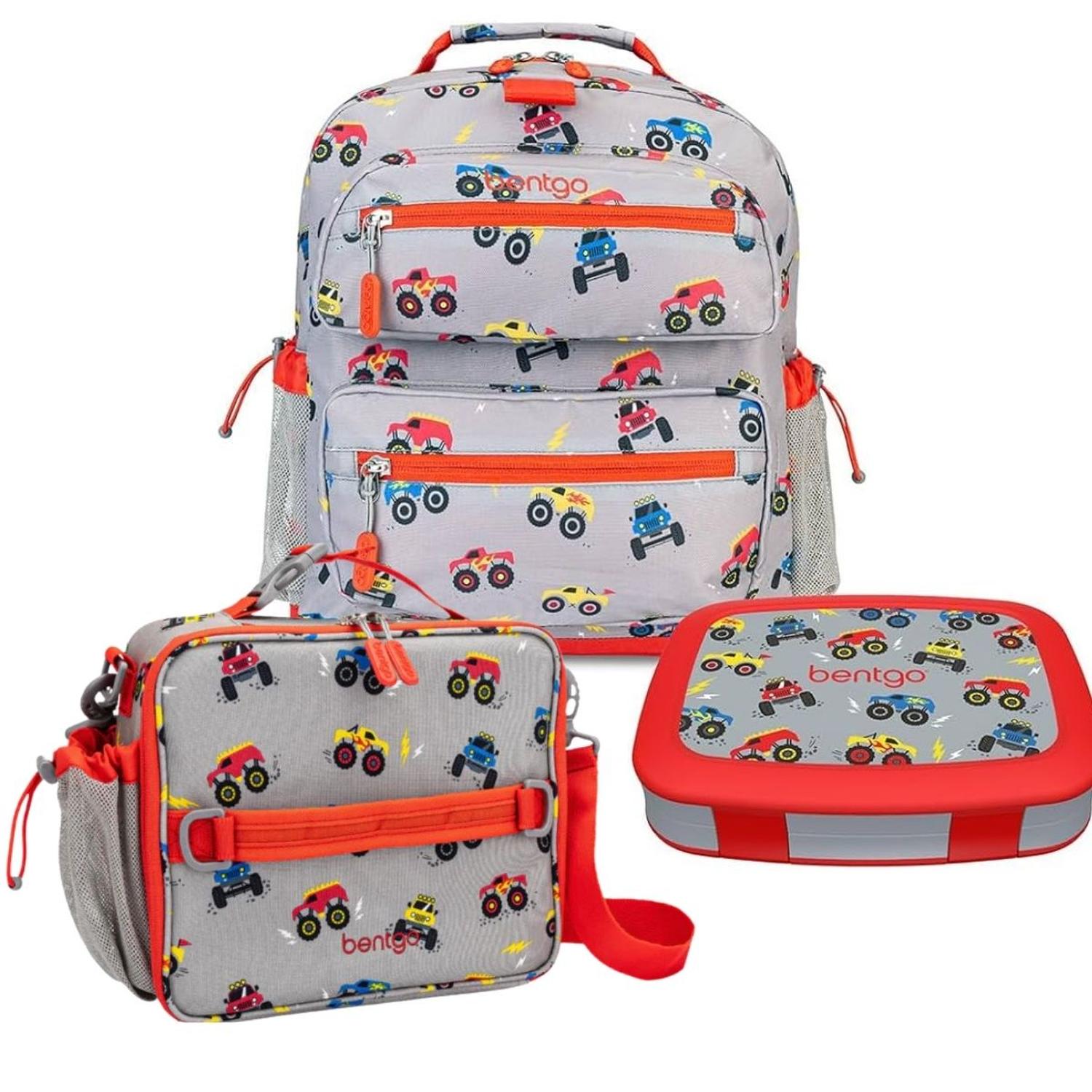 Set Bentgo Mochila Escolar, Lonchera y Porta Lonchera - Camiones
