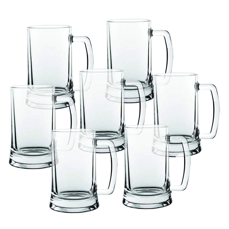 Vaso Cervecero de Vidrio con Asa 490ml Set de 6 Tazas Transparentes