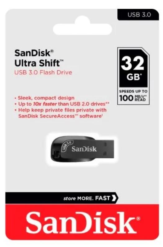 SANDISK MEMORIA USB 3.0 ULTRA SHIFT 32GB 100MB/S NEGRO
