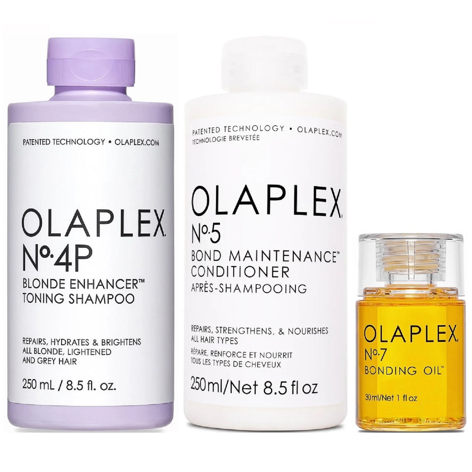 Olaplex N°4P + N°5 + N°7 Shampoo Cabello Rubio +Acondicionador +Aceite