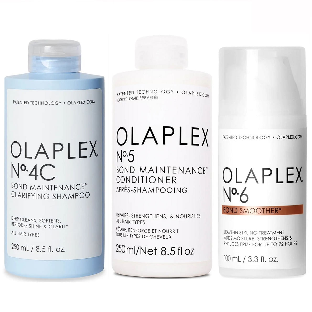 Olaplex N°4C + N°5 + N°6 Shampoo Clarificante + Acondicionador + Crema