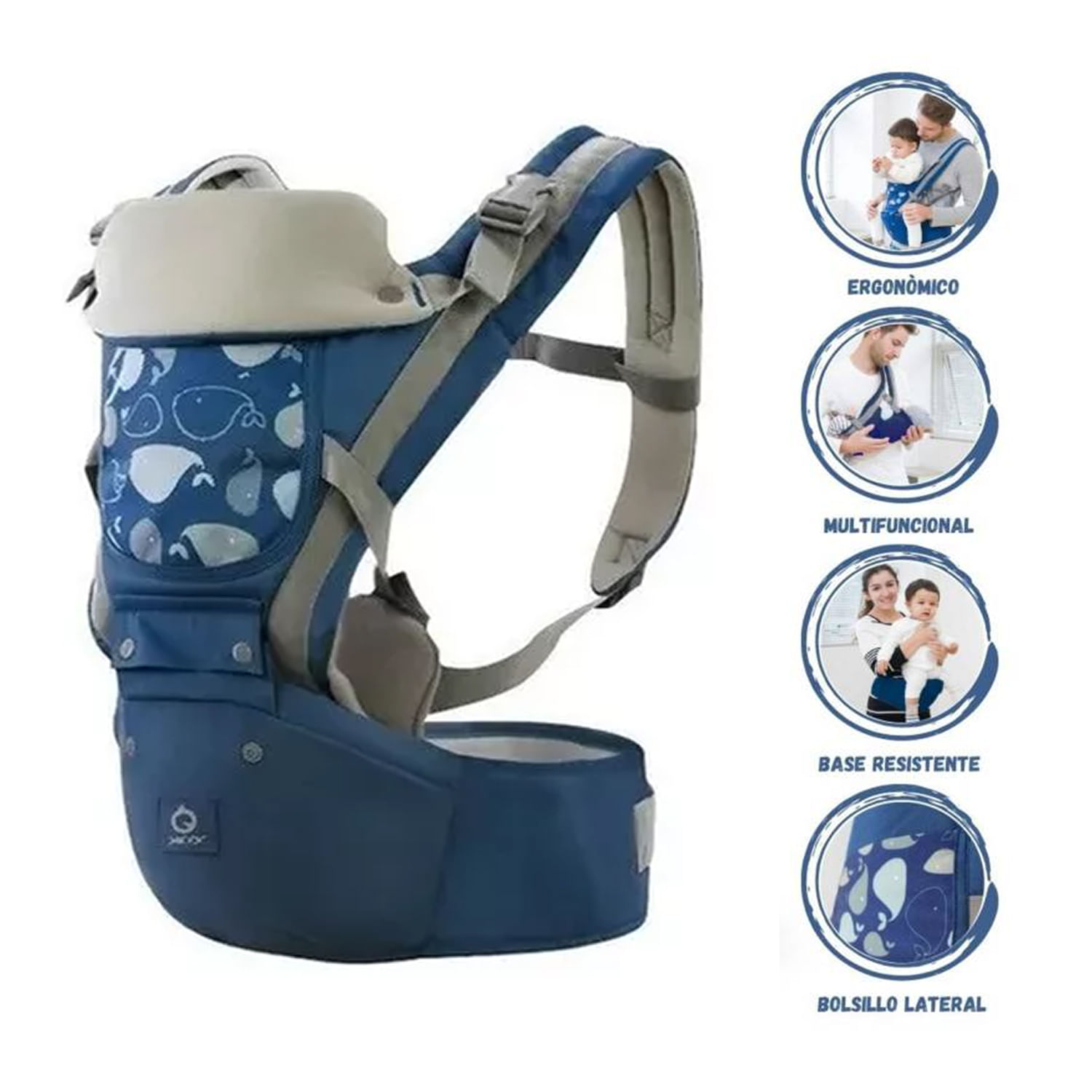 Canguro Para Bebé Ergonómico Ballena 3 en 1 Azul Az