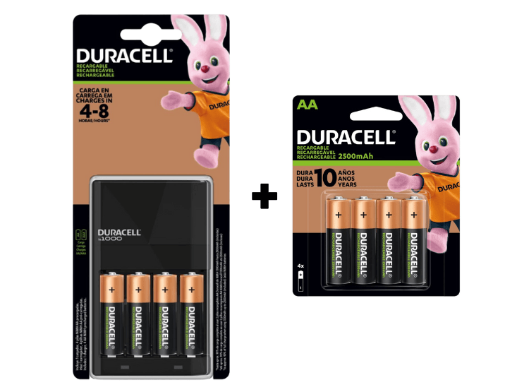 Kit Pilas Recargables 2500 mAh +Cargador + 4 pilas recargables AA
