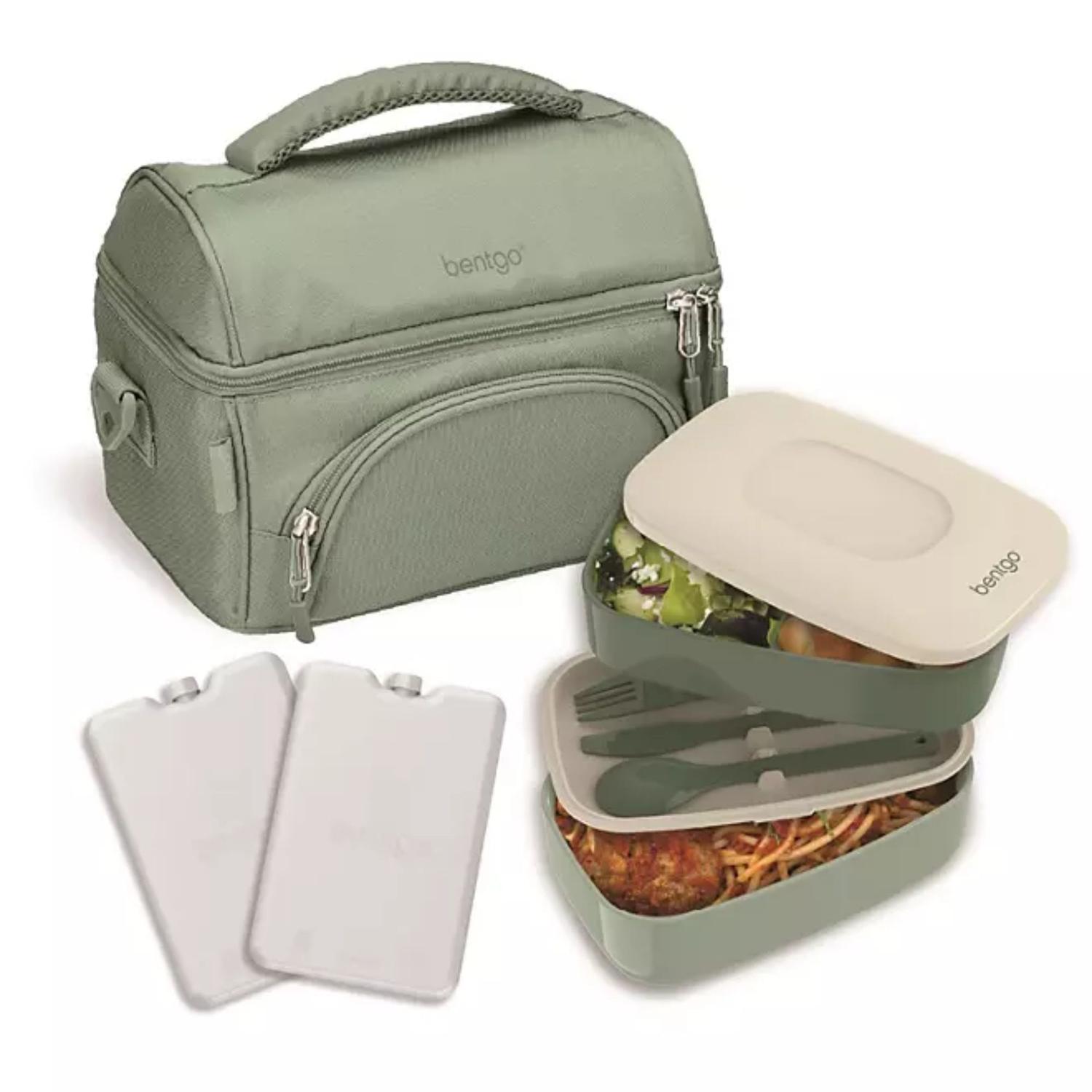 Set Lonchera Deluxe Bentgo 4 piezas: Bolsa termica Ice Pack y Bento Classic - Verde Khaki