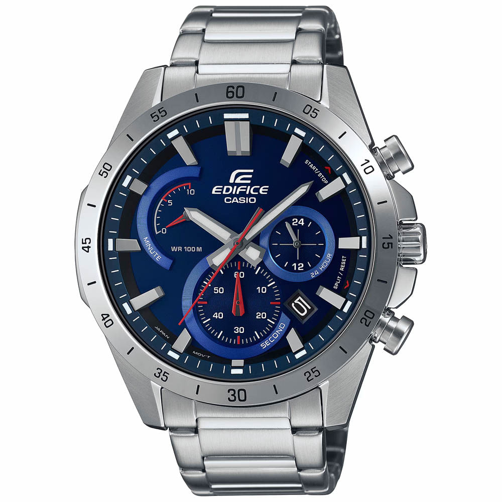 Reloj Casio Edifice EFR-573D-2AV Fecha Cronometro Acero Inoxidable Dial Azul