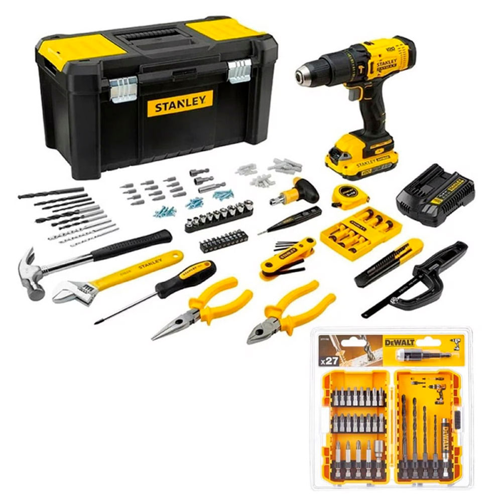 Taladro Percutor 1/2"" 20V Bat + Set 27 pzs Stanley SCD711C1H-K1