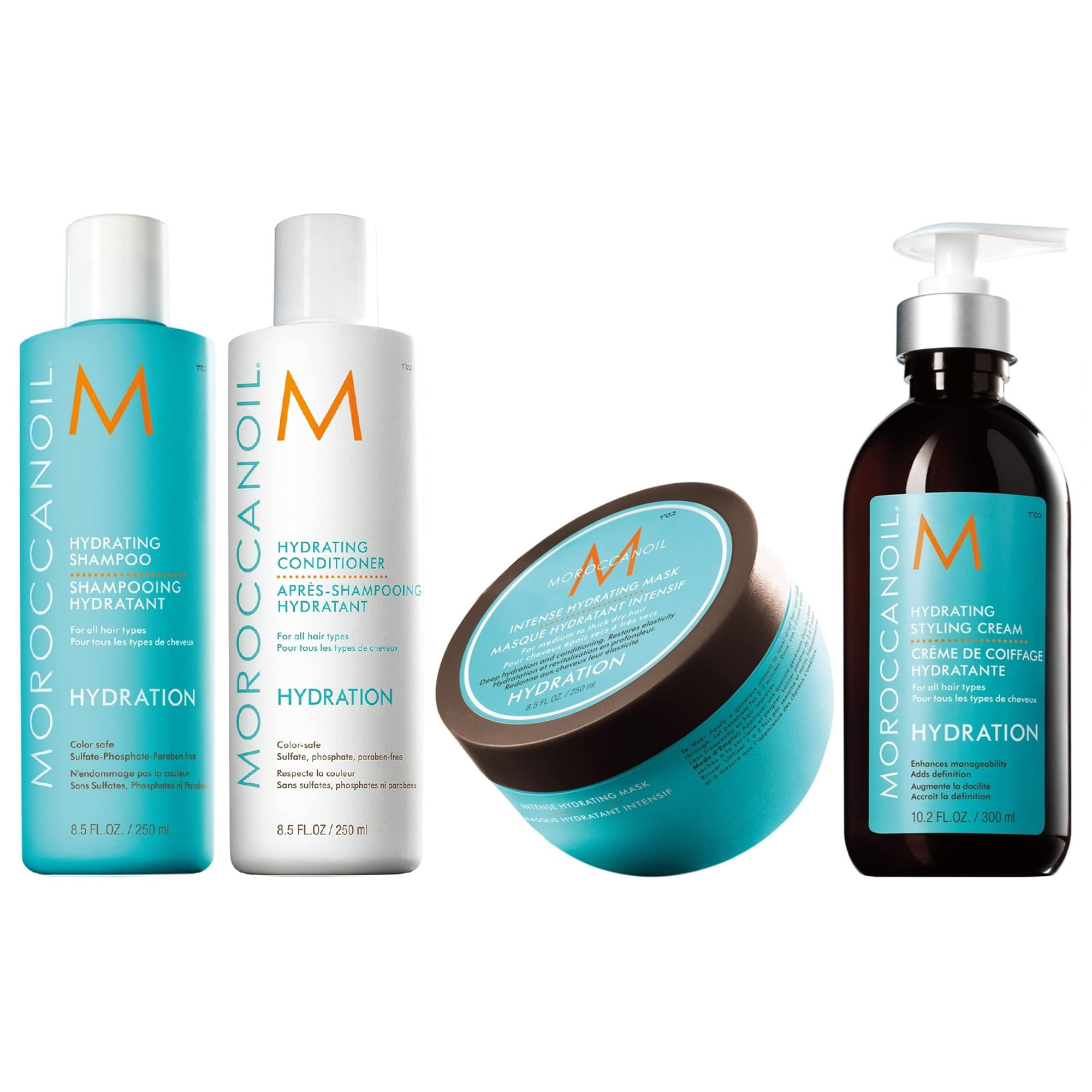 Shampoo 250ml+ Acondicionador+ Mascarilla+ Crema Moroccanoil Hydration