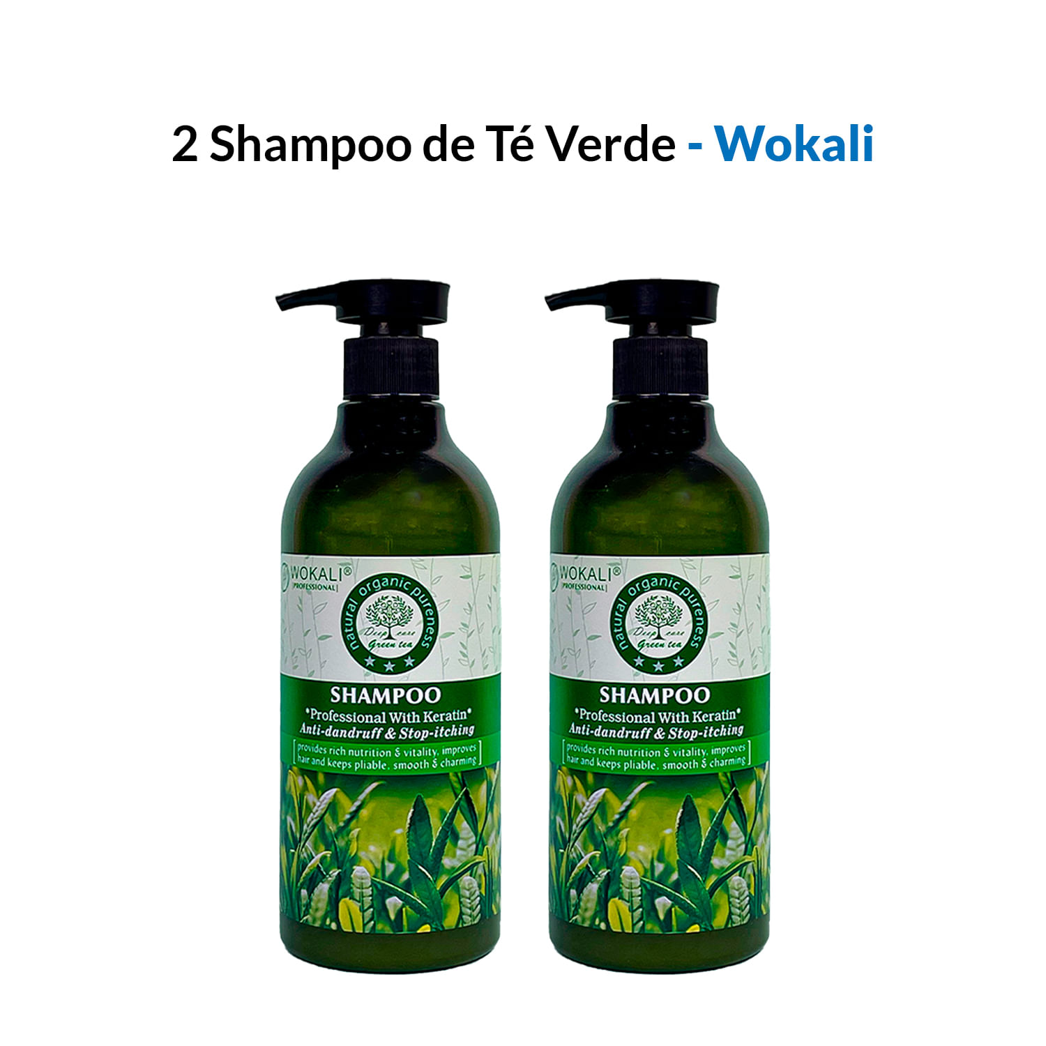 2 Shampoo de Té Verde 550ml - Wokali