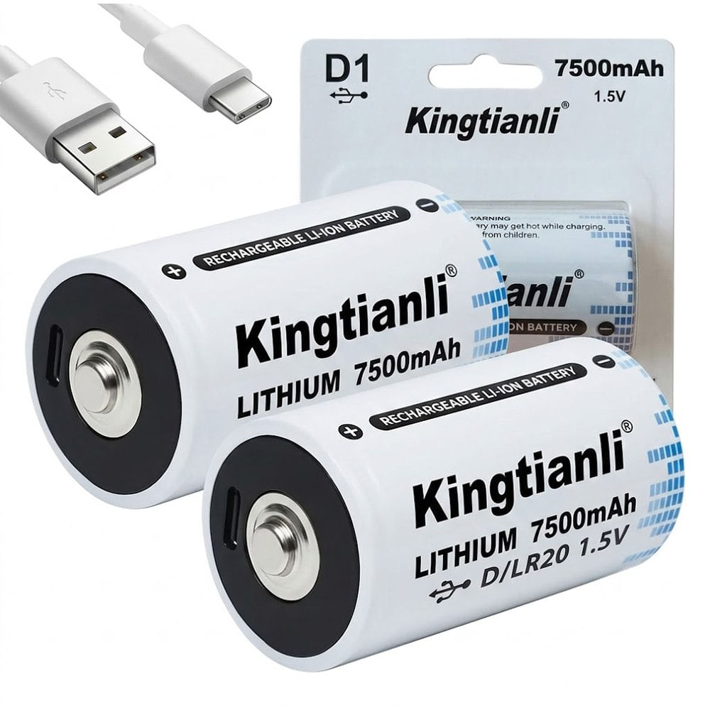 2 BateriaS de Litio recargable Tipo D 1-5V 7500mah Pila D LR20 USB C