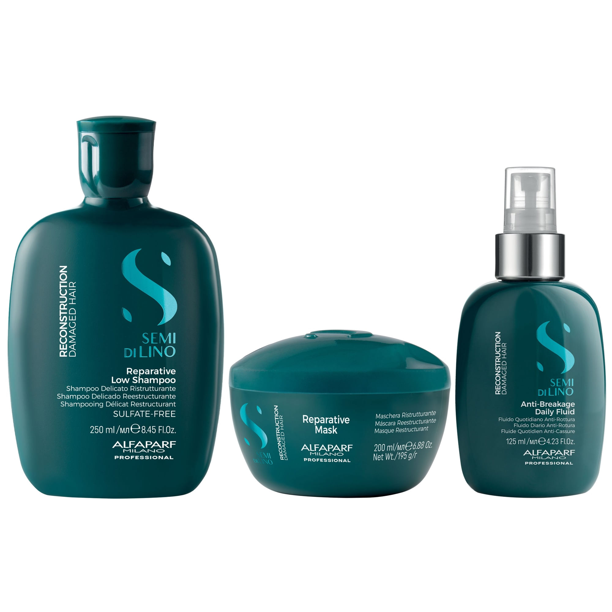 Shampoo Sin Sal 250ml + Mascarilla + Spray Alfaparf Reconstruction