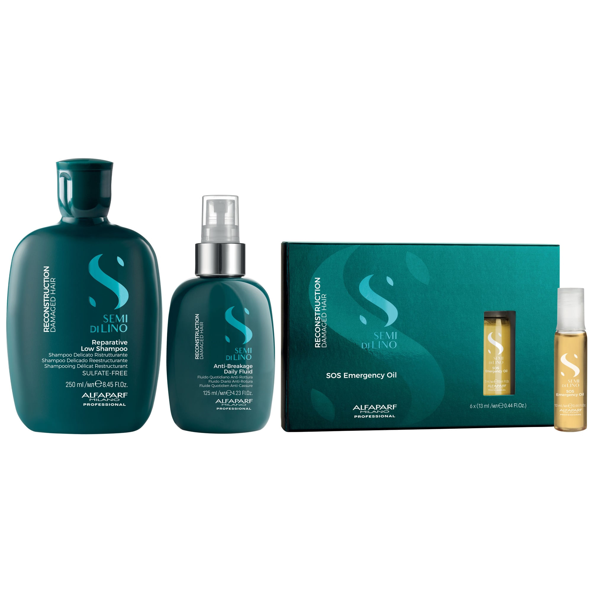 Shampoo Sin Sal 250ml + Spray + Ampollas SOS Alfaparf Reconstruction