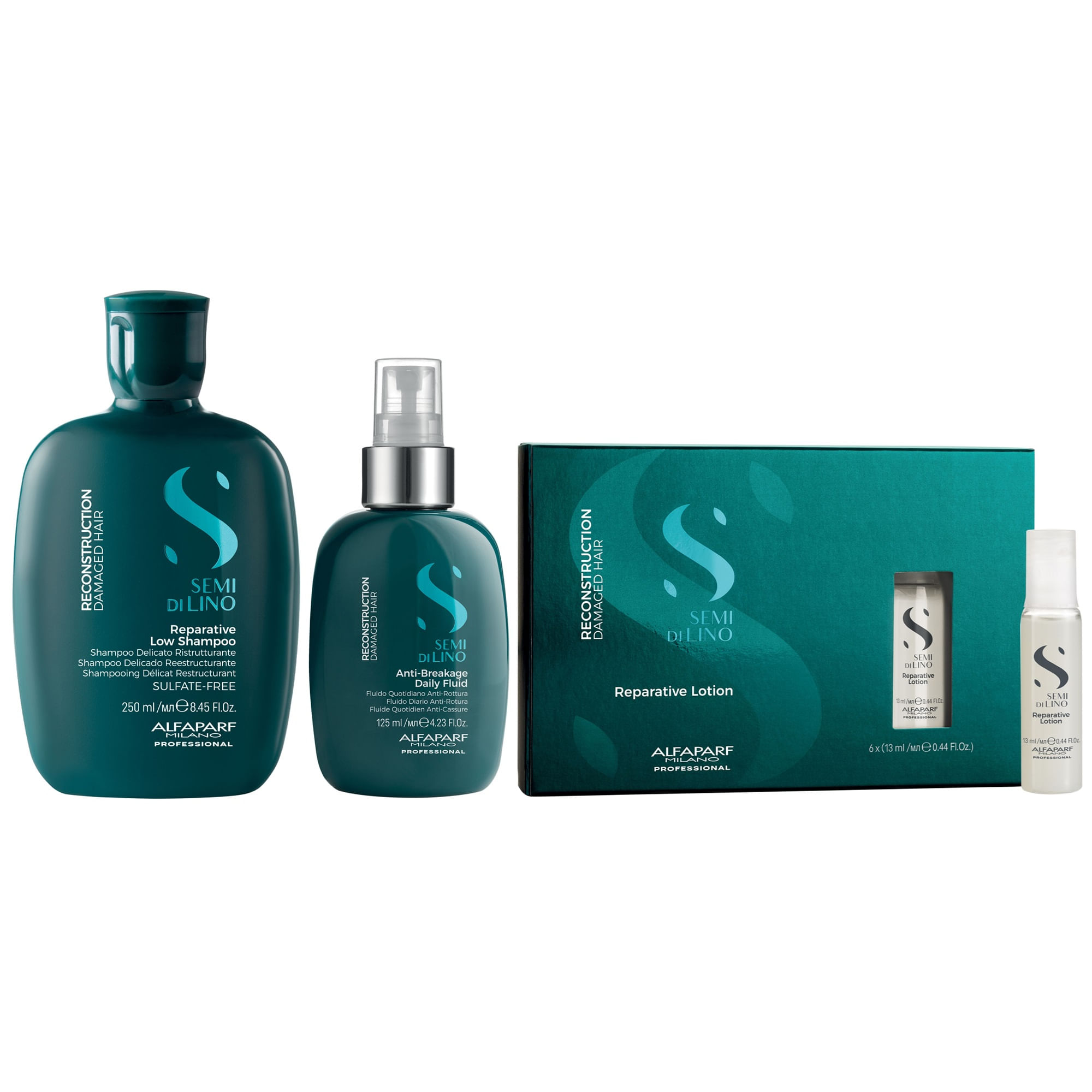Shampoo Sin Sal 250ml + Spray + Ampollas Alfaparf Reconstruction