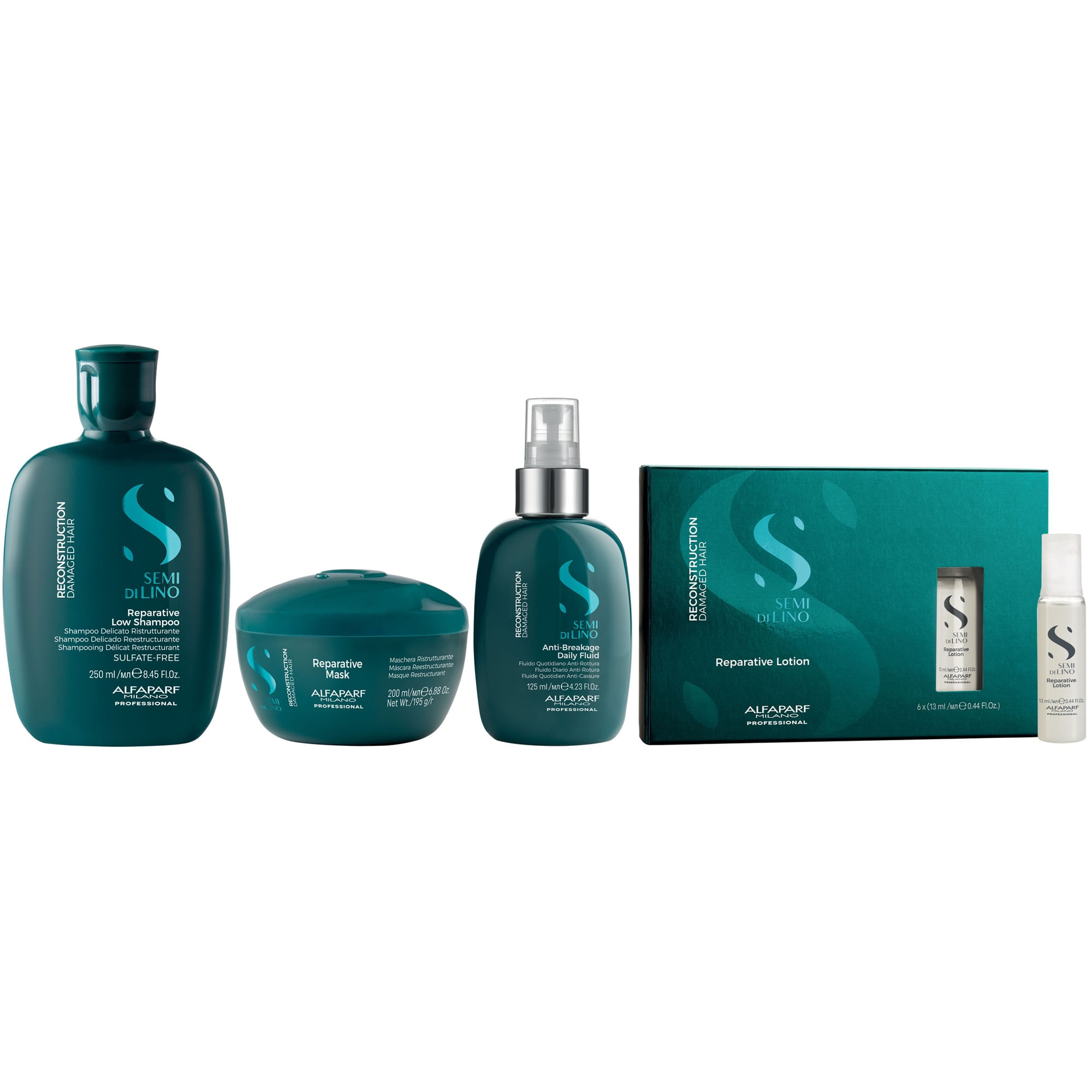 Shampoo 250ml + Mascarilla + Spray + Lotion Alfaparf Reconstruction