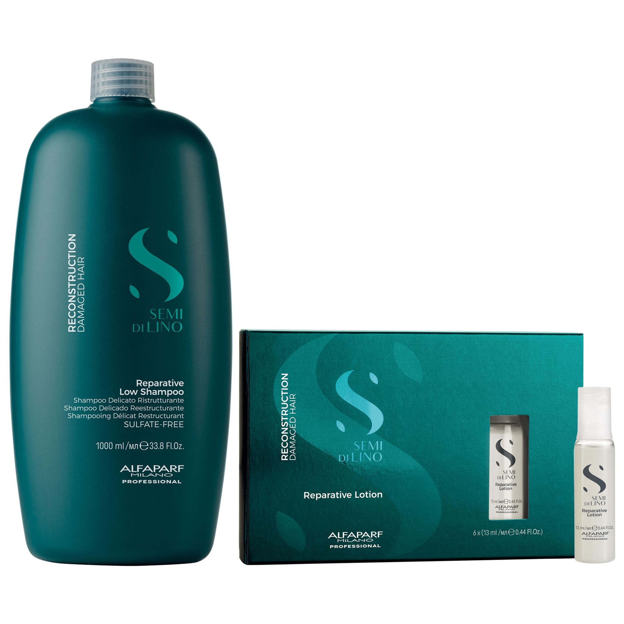 Shampoo Reparador 1000ml + Ampollas Lotion Alfaparf Reconstruction