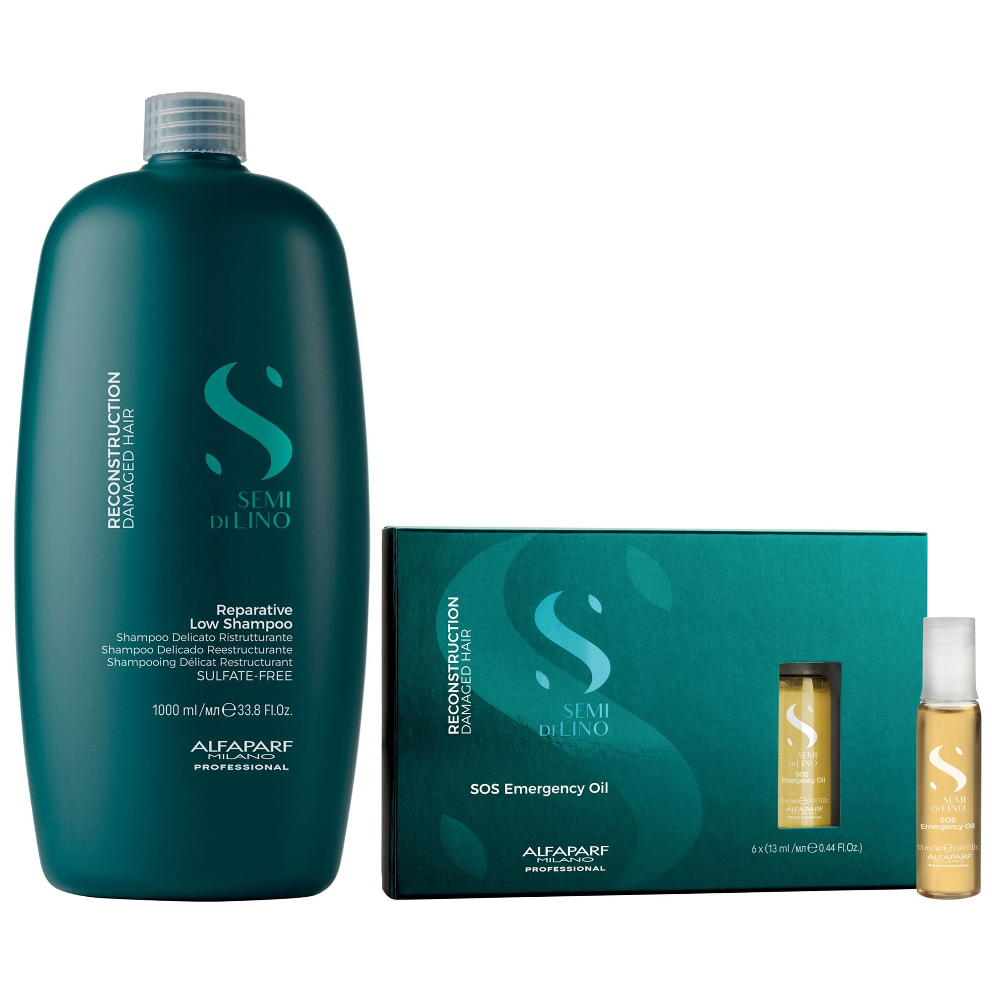 Shampoo Reparador Sin Sal 1000ml+ Ampollas SOS Alfaparf Reconstruction