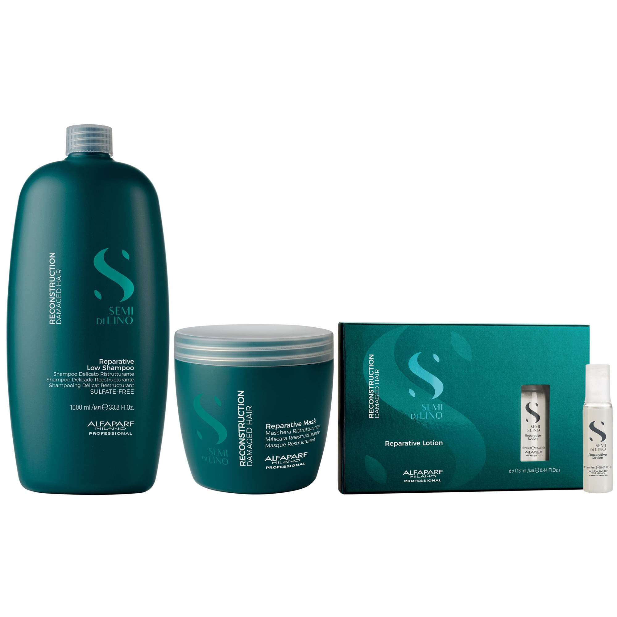 Shampoo 1000ml + Mascarilla + Ampollas Lotion  Alfaparf Reconstruction