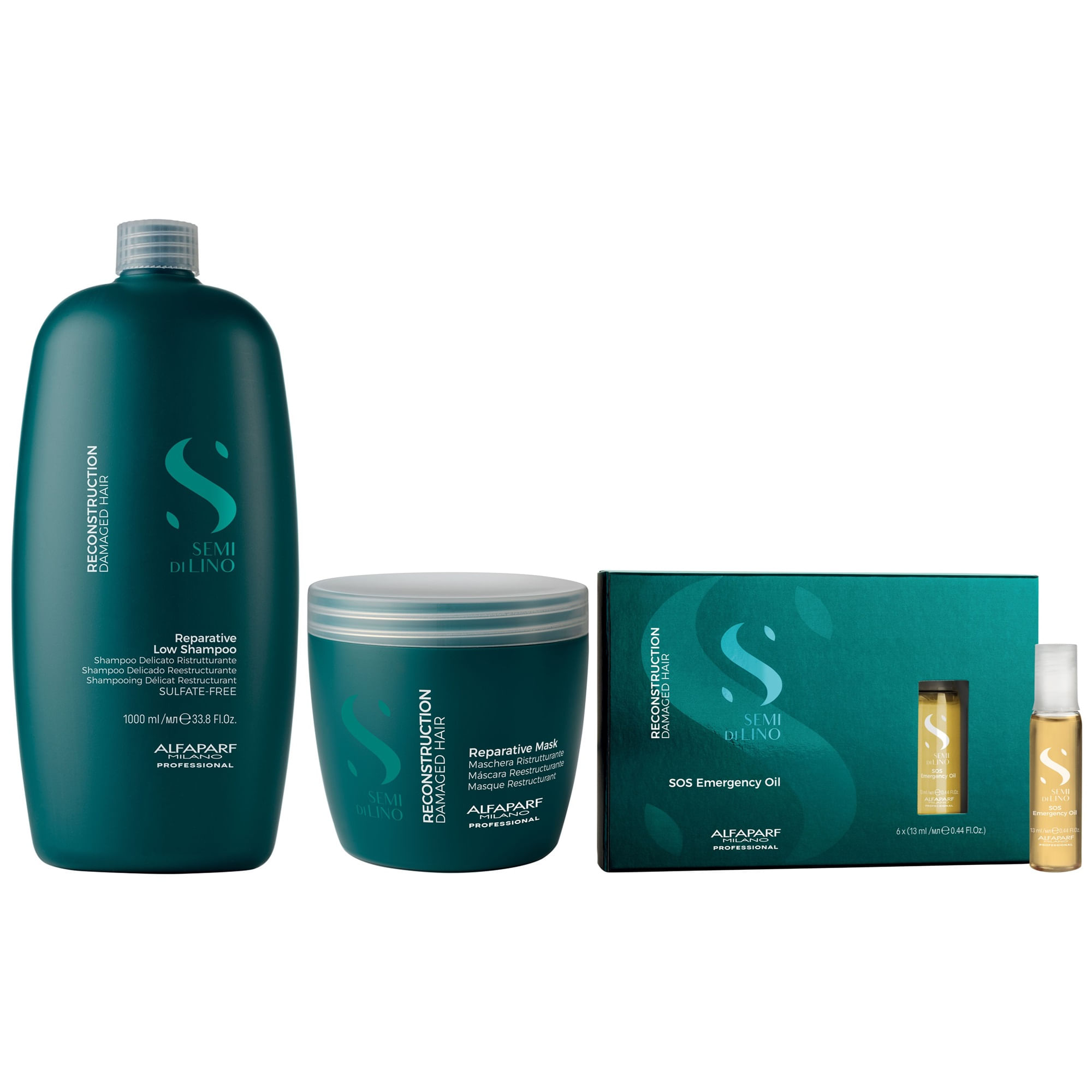 Shampoo 1000ml + Mascarilla + Ampollas SOS Alfaparf Reconstruction