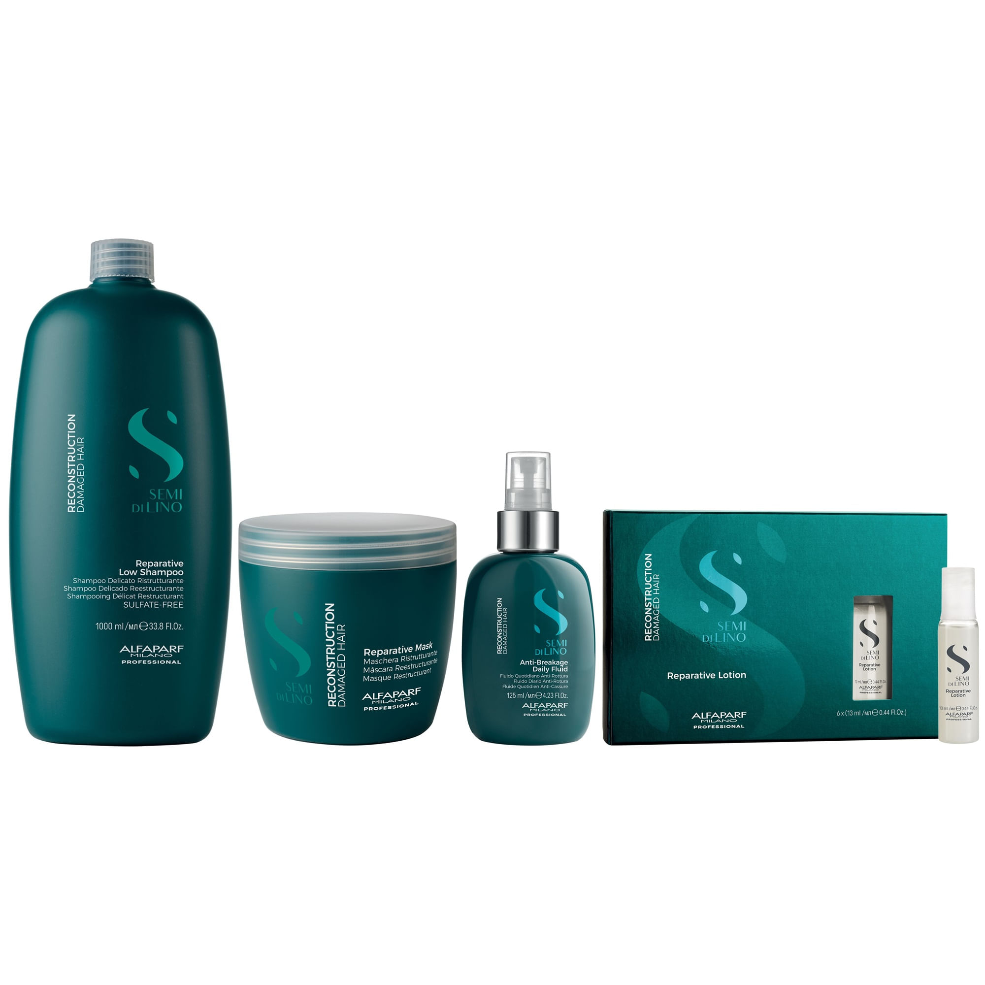 Shampoo 1000ml + Mascarilla + Spray + Lotion Alfaparf Reconstruction