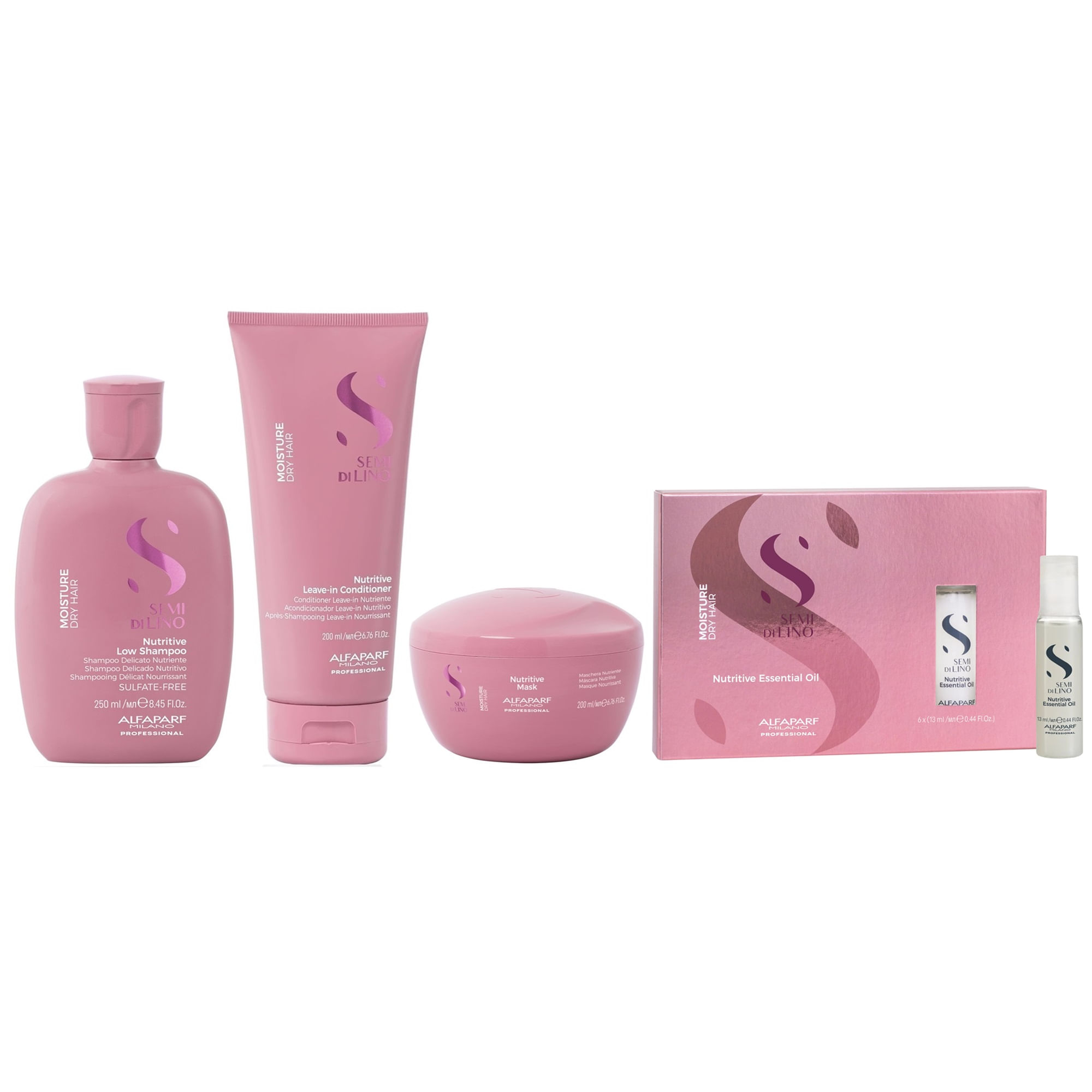 Shampoo 250ml + Acondicionador+ Mascarilla+ Ampollas Alfaparf Moisture