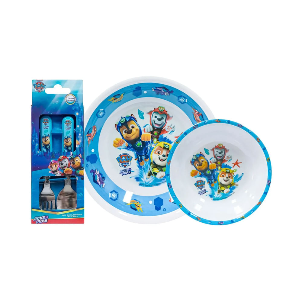 Vajilla Infantil  Paw Patrol+Cubiert AquaPups Scool Melamine