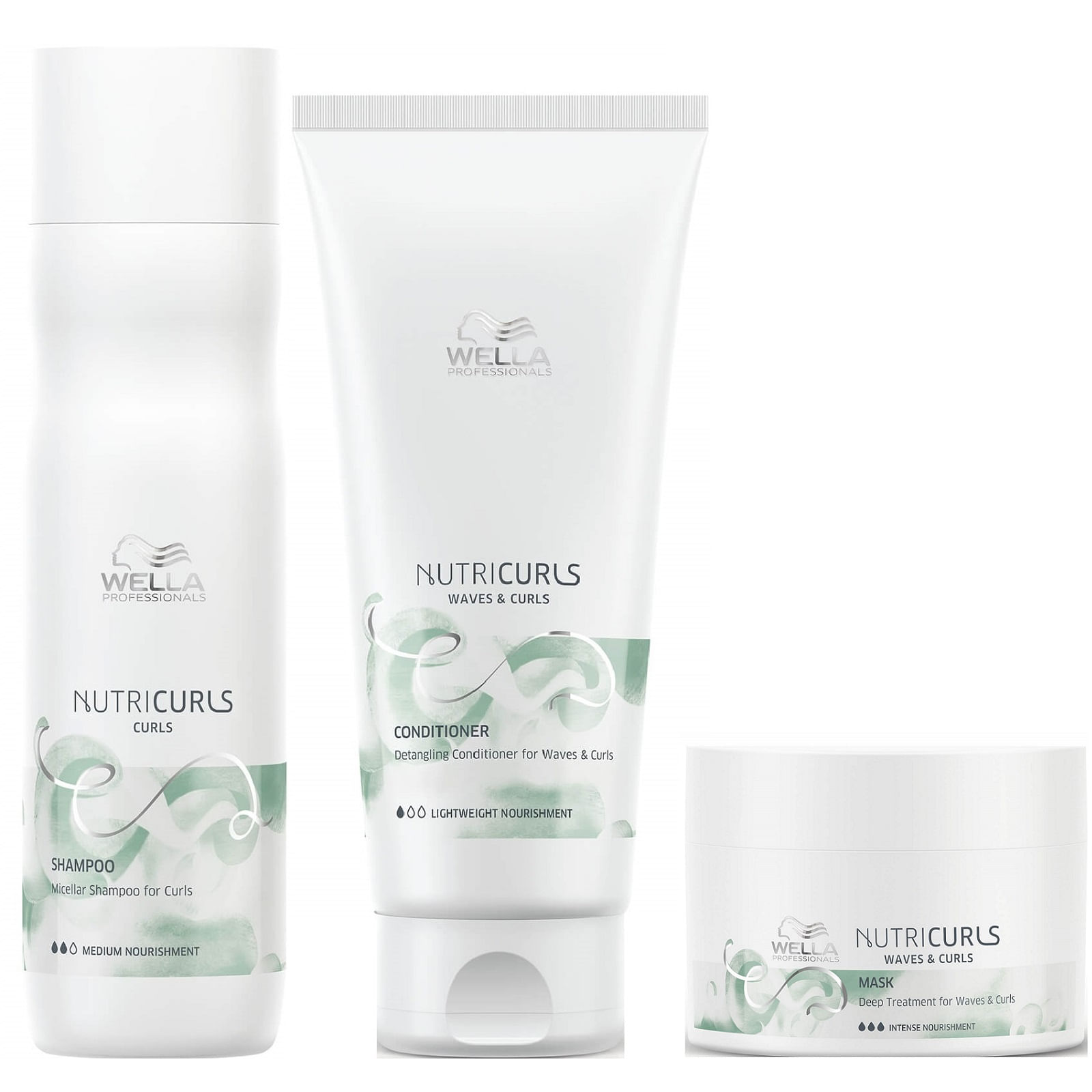 Shampoo para Rizos 250ml + Acondicionador +Mascarilla Wella Nutricurls