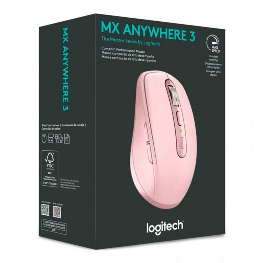 Mouse Logitech MX Anywhere 3S, inalámbrico, Bluetooth, 8K DPI, silencioso  Rosa
