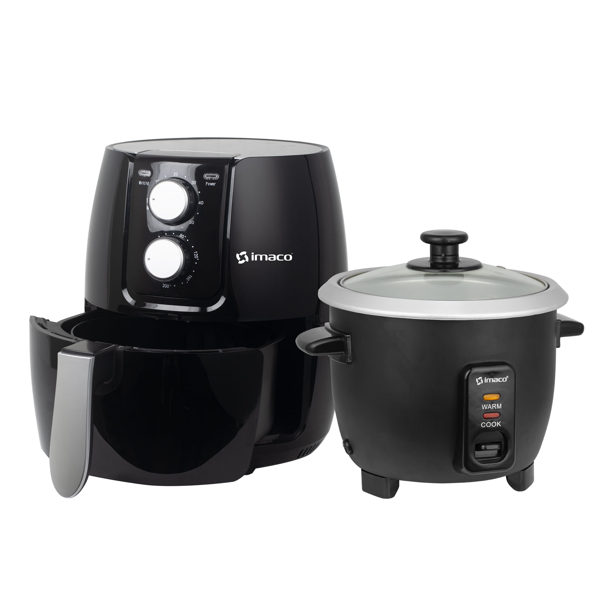 Combo freidora de aire 2.6 litros olla arrocera 0.6lts imaco