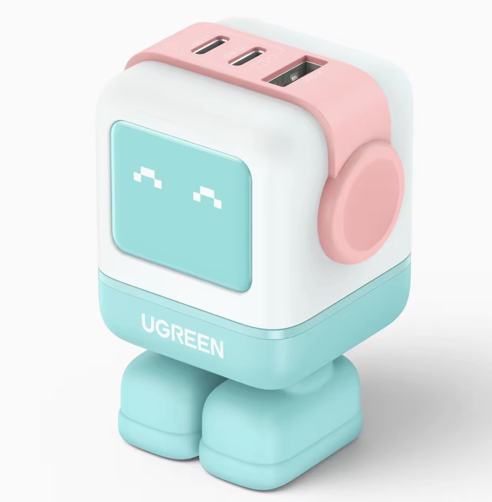 Adaptador/Cargador de corriente UGREEN Uno, USB-C 65W, Puertos 2 x USB-C / 1 x USB-A  PINK BLUE