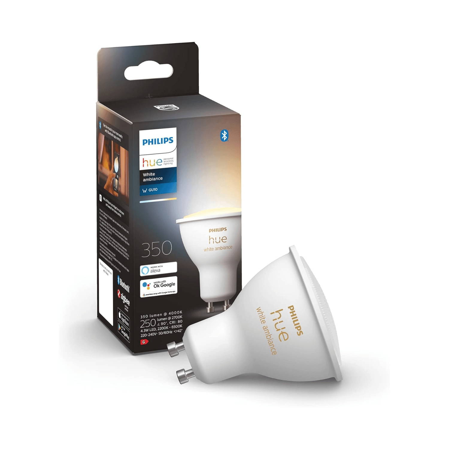 Foco inteligente Philips Hue GU10 White & Color Ambiance, 5.7 W, 350 lm