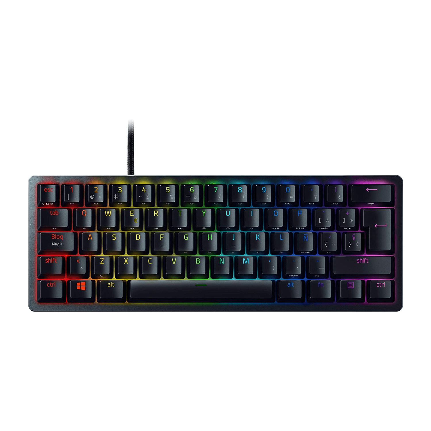 Teclado mecánico gamer Razer Huntsman Mini, 60%, RGB Chroma, switch óptico Purple clicky, layout esp
