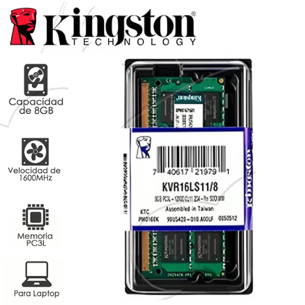 MEMORIA RAM KINGSTON PC3L KVR16LS11/8, 8GB, DDR3 1600MHZ