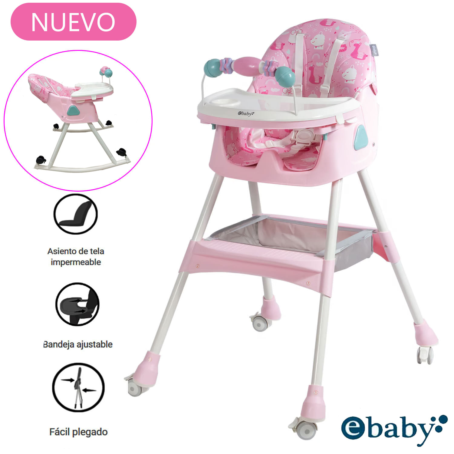 Silla de Comer  con Ruedas DALI Fucsia