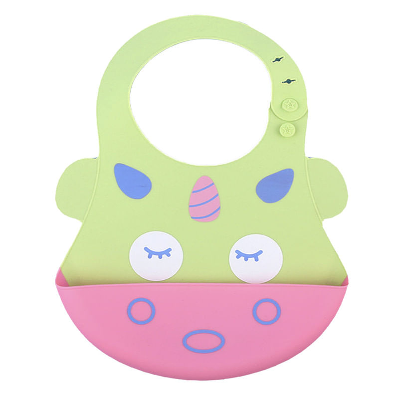 Babero Silicona Con Atrapa Comida Para Bebe Baby Froggie Unicornio Rosado