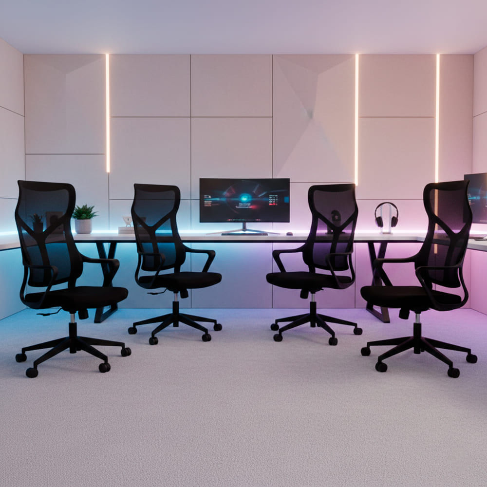 Juego de 4 Sillas Gamer Dreizt Lyon Mesh Negro