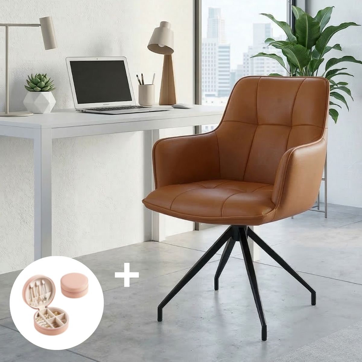 Butaca Cuero Giratoria 360° Buckingham Berner Marrón Claro