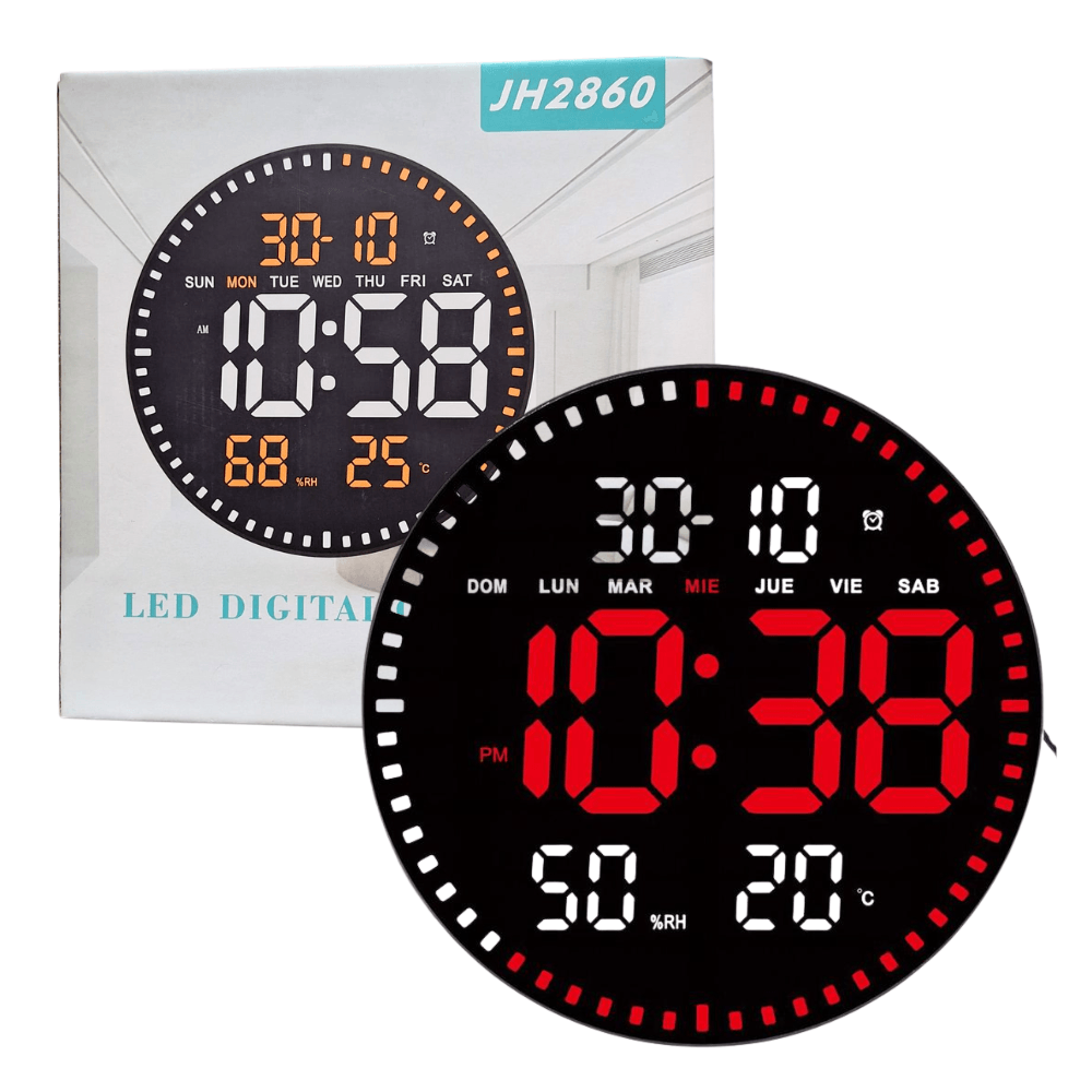 Reloj Digital LED de Pared Control Remoto Temperatura Alarma JH-2860 Rojo