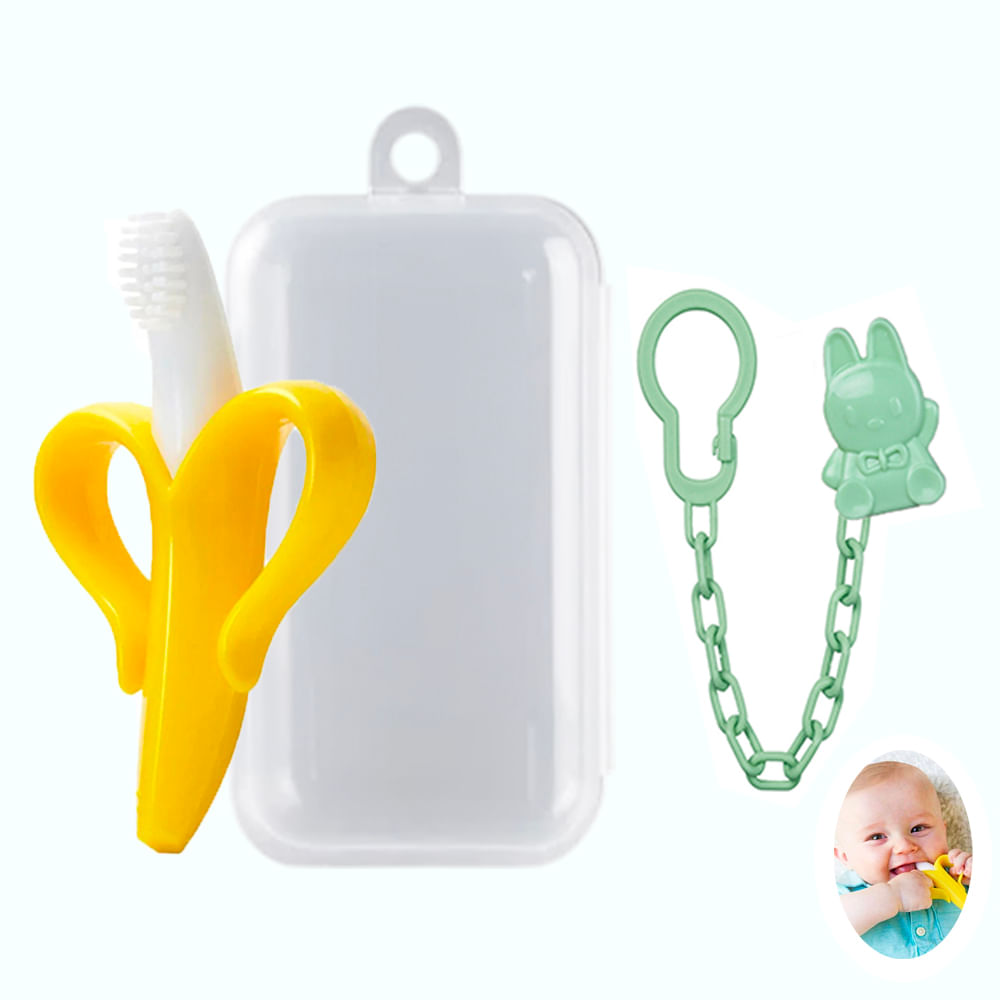 Mordedor Banana Amarillo Con Cadena Baby Froggie Conejo Verde Para Bebe